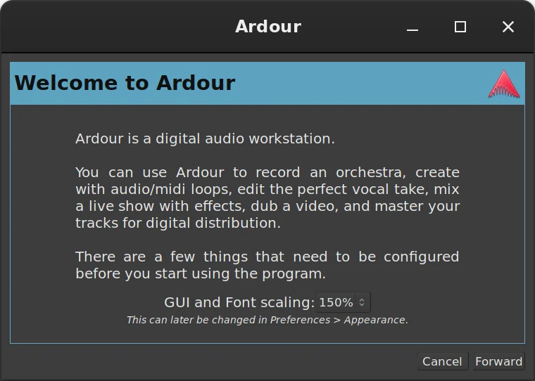 First-run wizard in Ardour