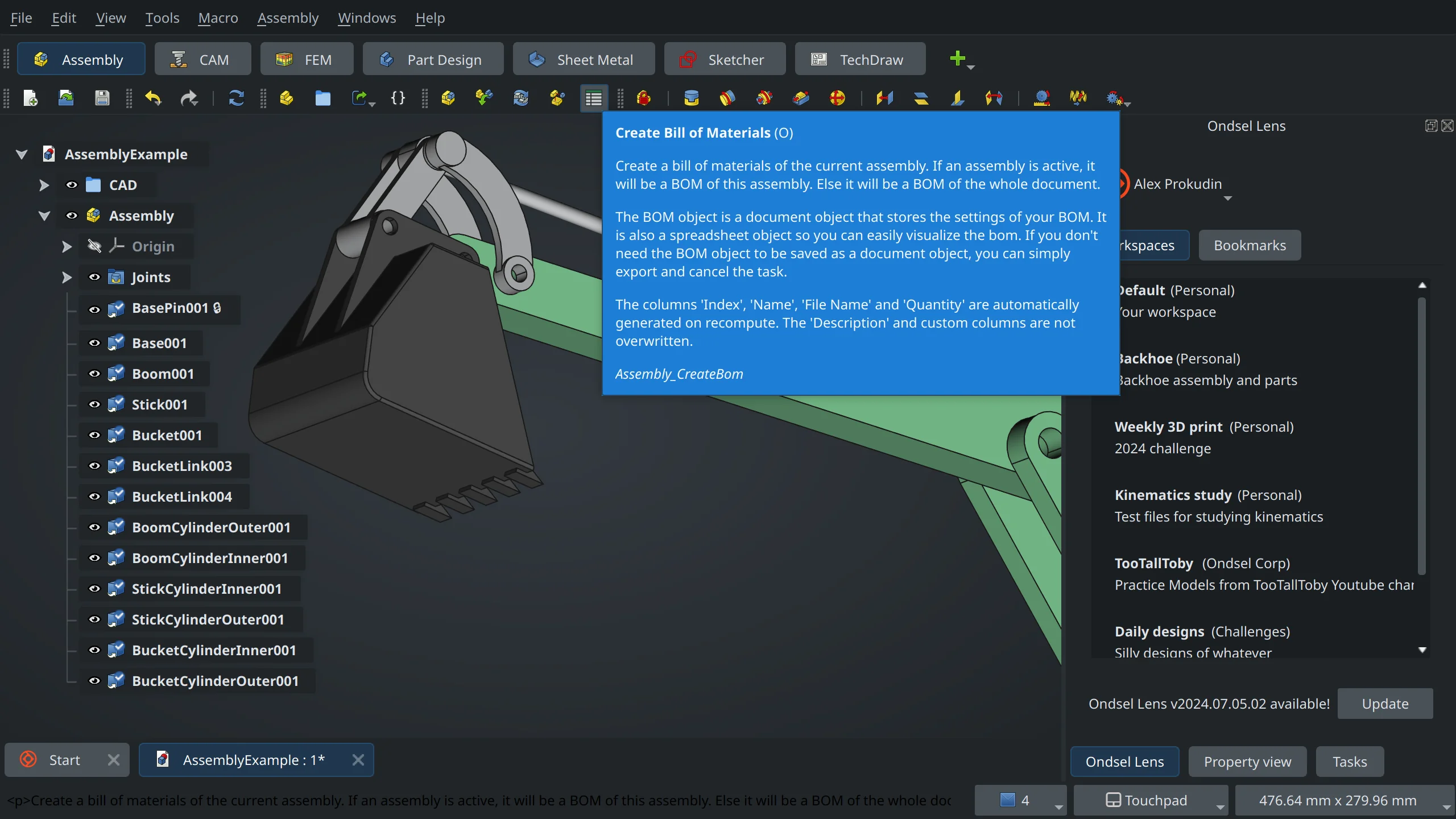 Launch the Assembly BOM tool