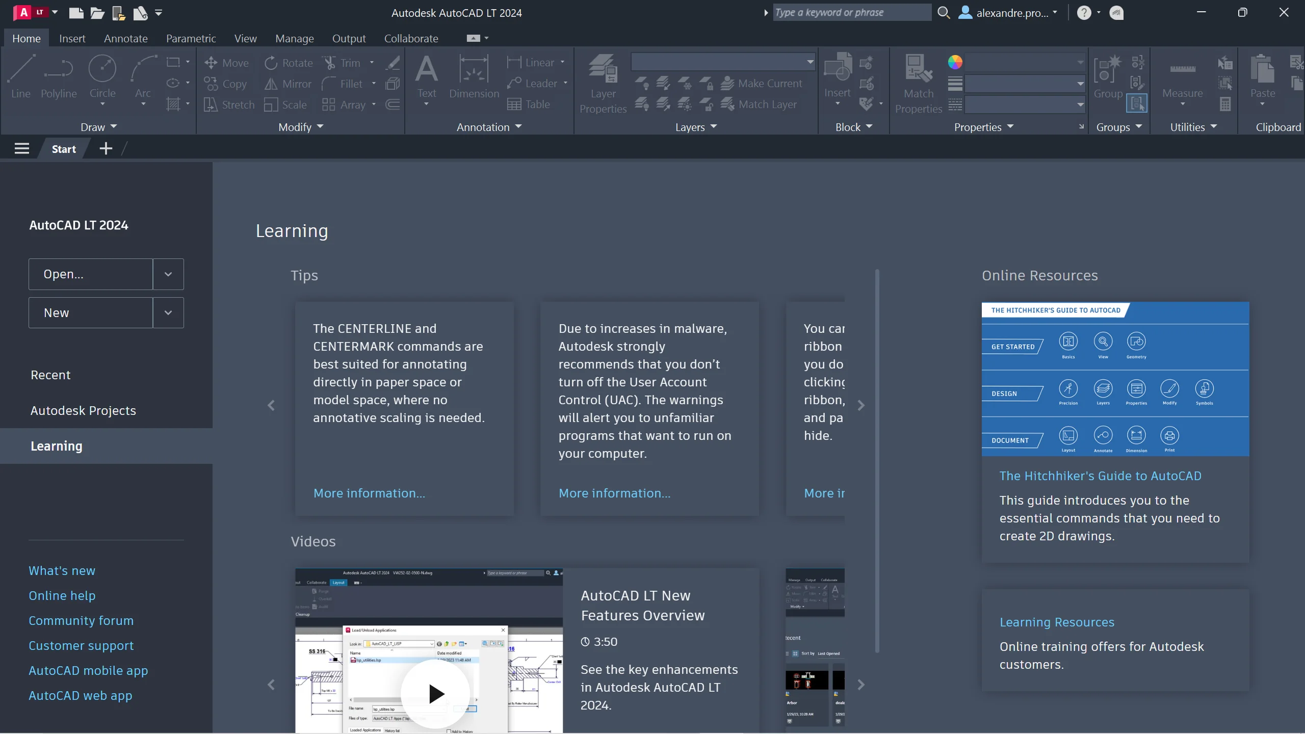 Learning center in Autocad LT