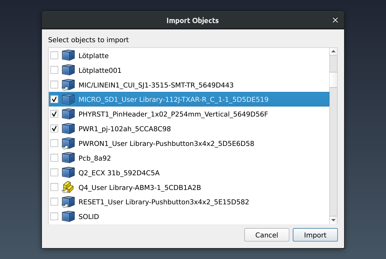 Importing Objects from a FreeCAD Project File