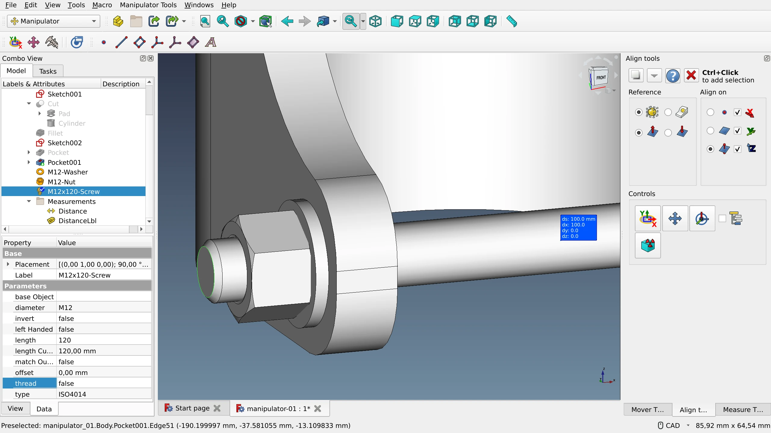 Align tools in the Manipulator workbench
