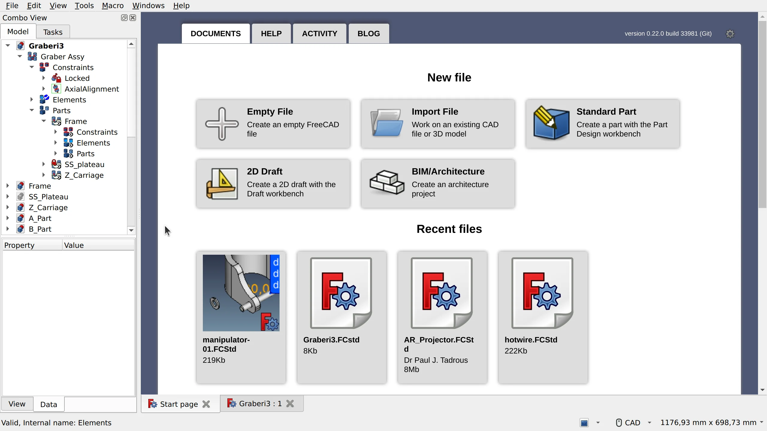 New start page in FreeCAD