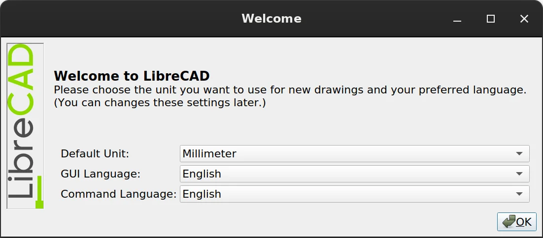 First-run wizard in LibreCAD