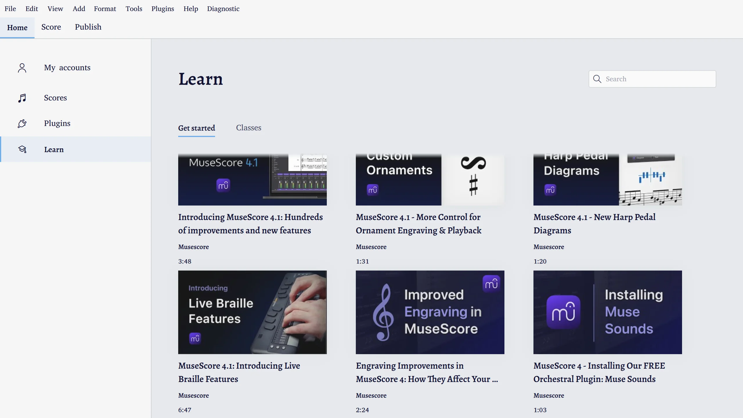 Learning center in MuseScore