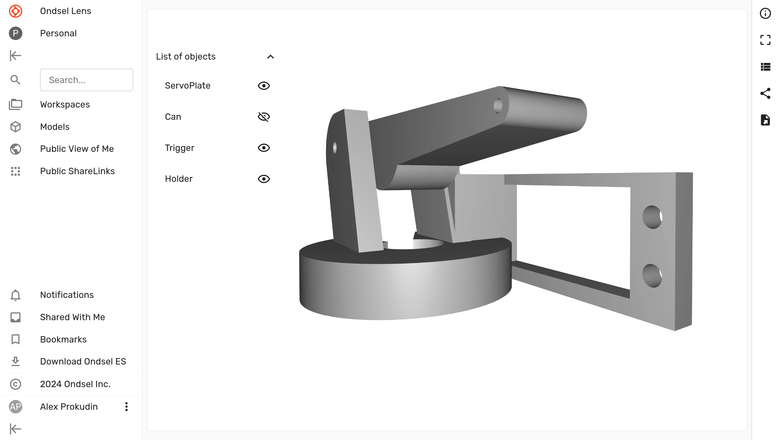 Rotate and toggle visibility of parts